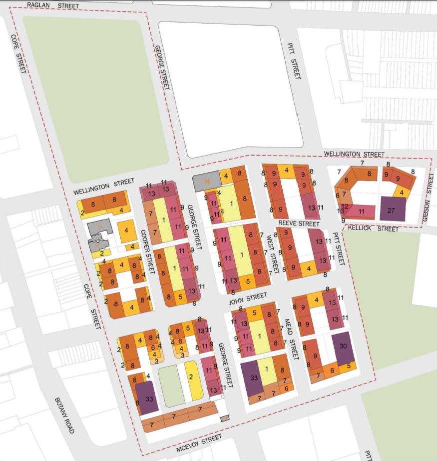 Height of Buildings suggested in the Waterloo South Design Guide