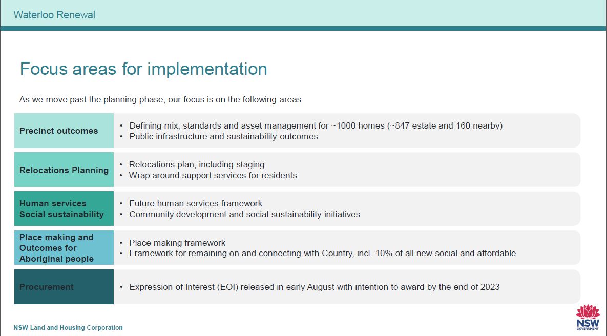 LAHC focus areas for implementation of Waterloo redevelopment