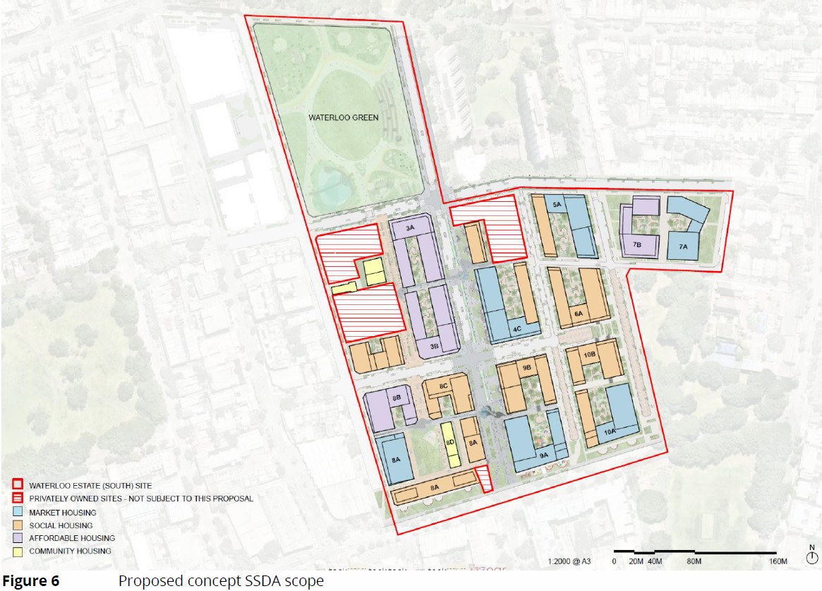 Indicative location of housing types across Waterloo Estate (South)